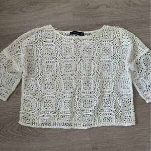 Hallhuber Cream Crochet Crop Top Size UK 8/US 4